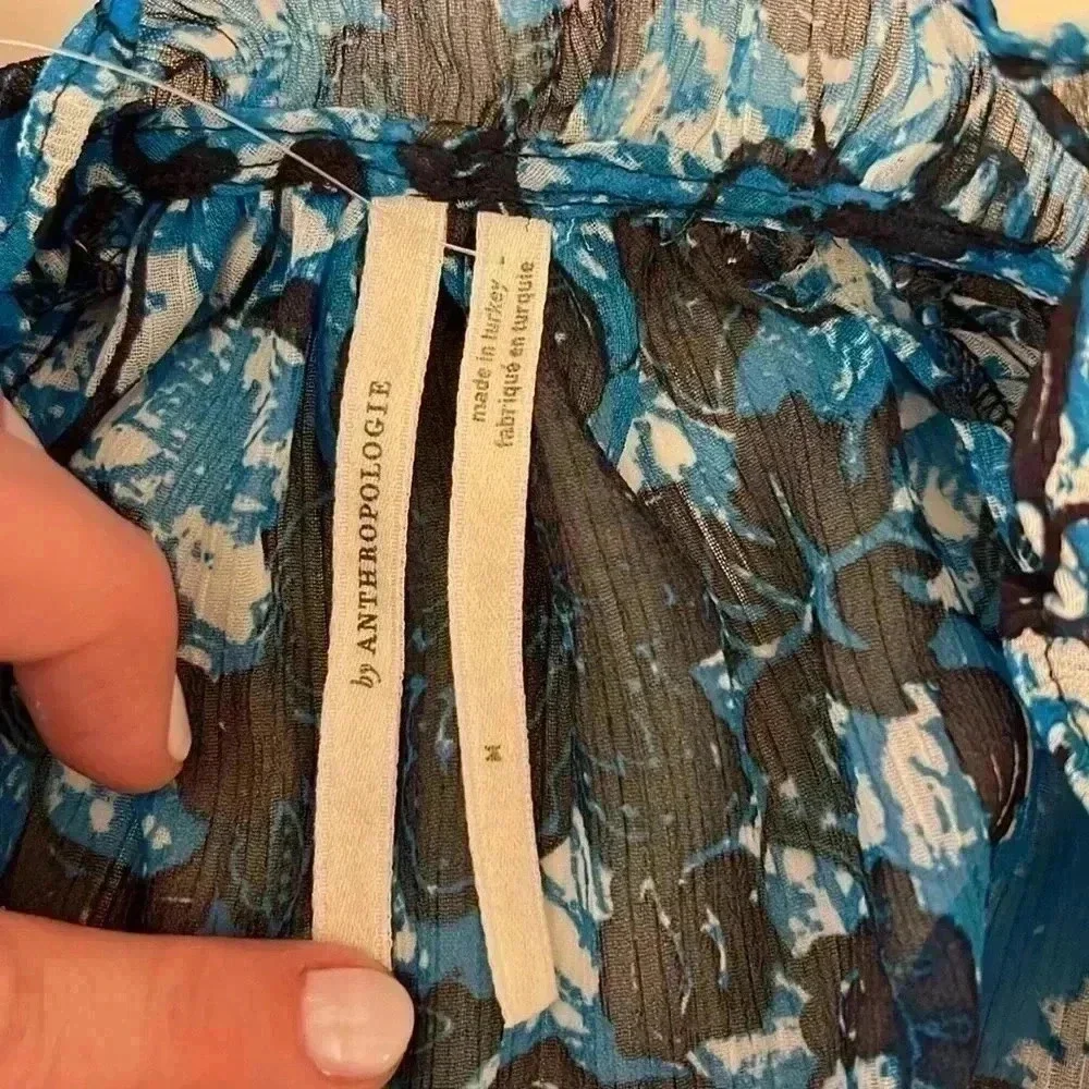 NWT Anthropologie Sheer Printed Peasant Blouse-Sz M